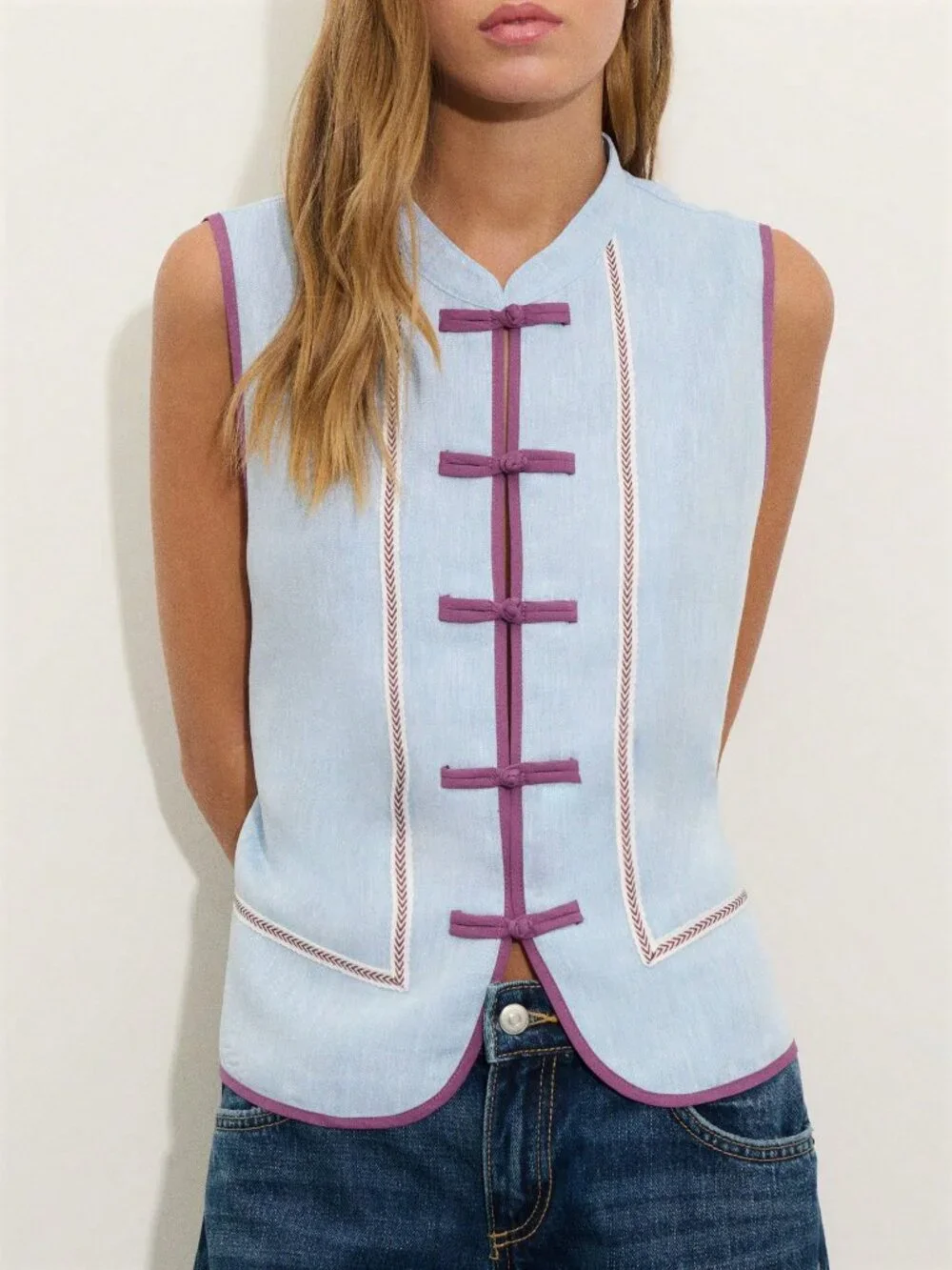 Blue Casual Women's Soft Sleeveless Top - Picture 3 of 6